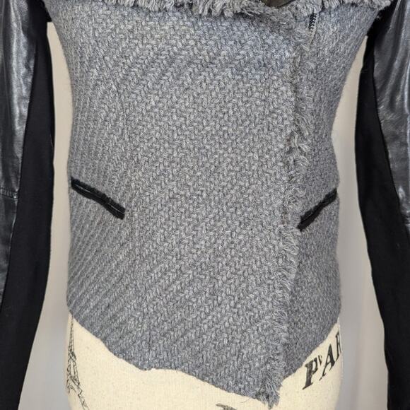 Vince Wool Tweed and Leather Jacket Gray and Black Size XXS - Picture 13 of 16